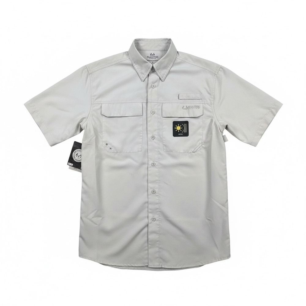 Realtree Fishing Shirt Mens Small Gray Short Sleeve UPF 50+ Ripstop Button Down